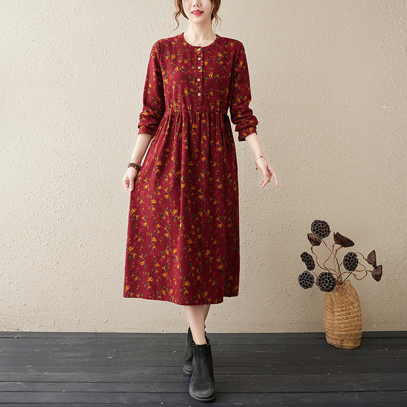 Autumn Gardens Midi Dress - Literary Floral Cotton Blend