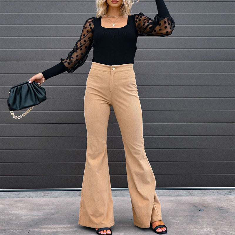 Retro Rust Corduroy Flares - Wide Leg Trousers