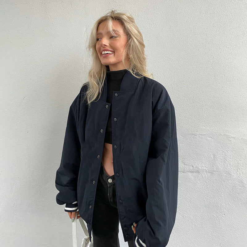 Classic Navy Baseball Jacket - Varsity Style Bomber