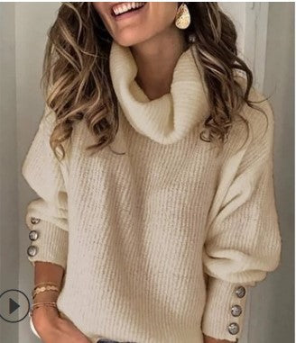 Cozy Turtleneck Knit - Button Detail Sweater