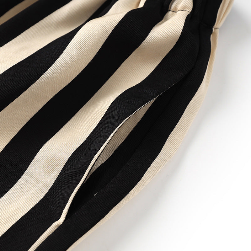 Classic Stripe Wide Leg Trousers - High Waist